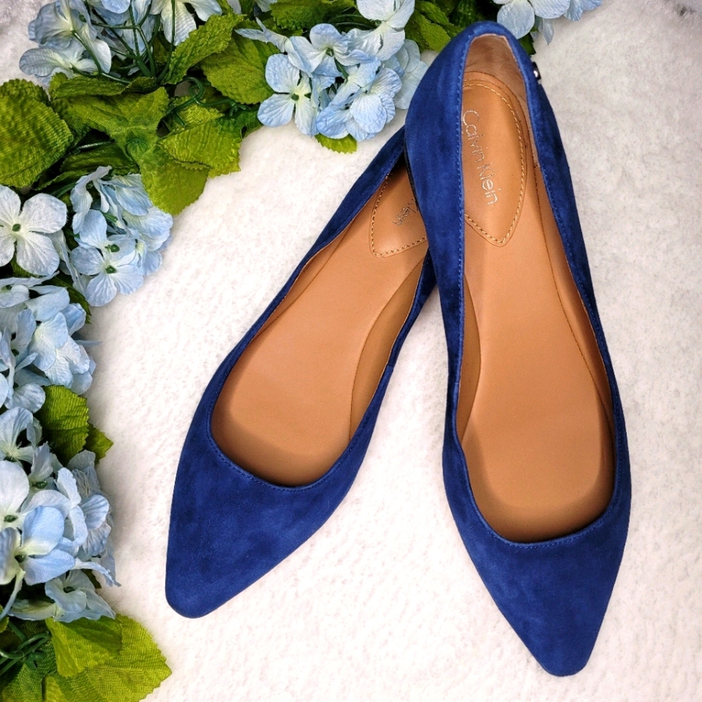Calvin Klein Elle Suede Flats Blue 9.5
